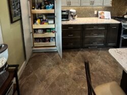 Kitchen pantry storage upgrades with pullout drawers installed by Sablotny Floors in Central Illinois